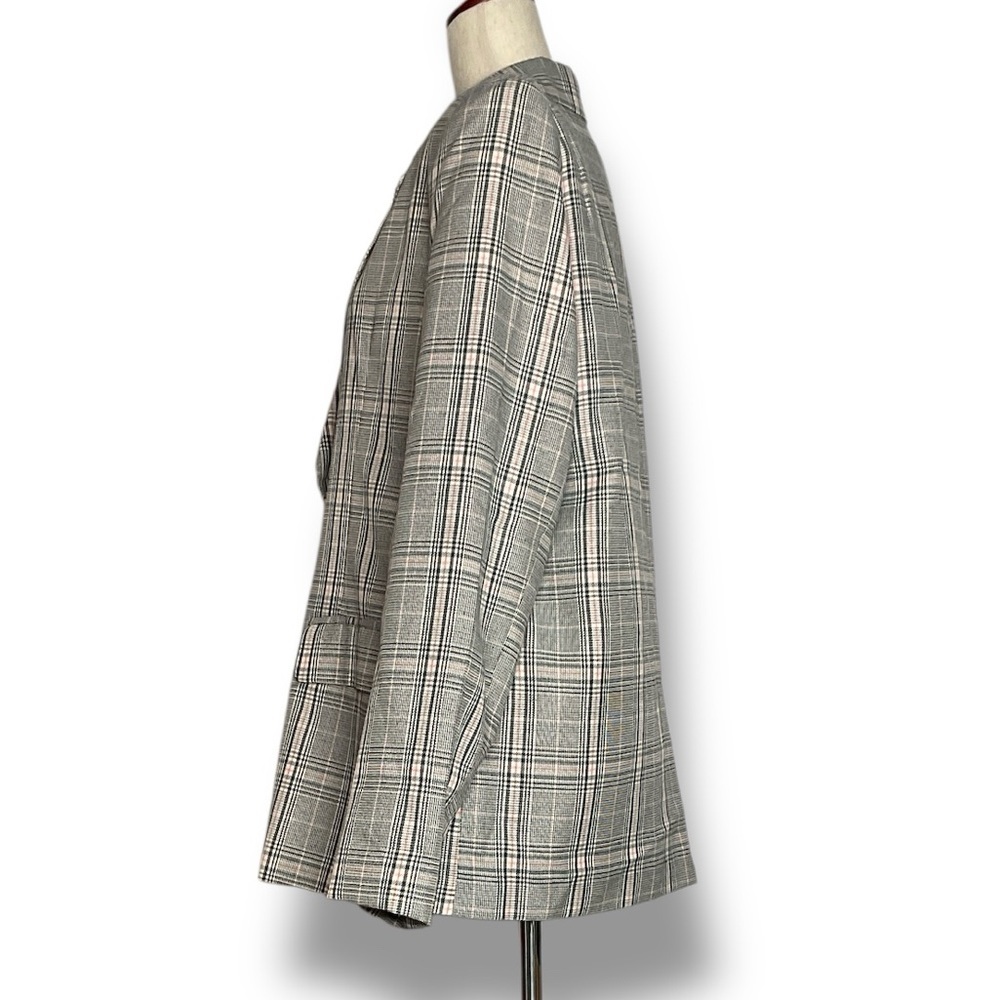 Steve Madden Grey & Pink Plaid Oversized Notch Collar Blazer Size XLarge - Picture 5 of 11